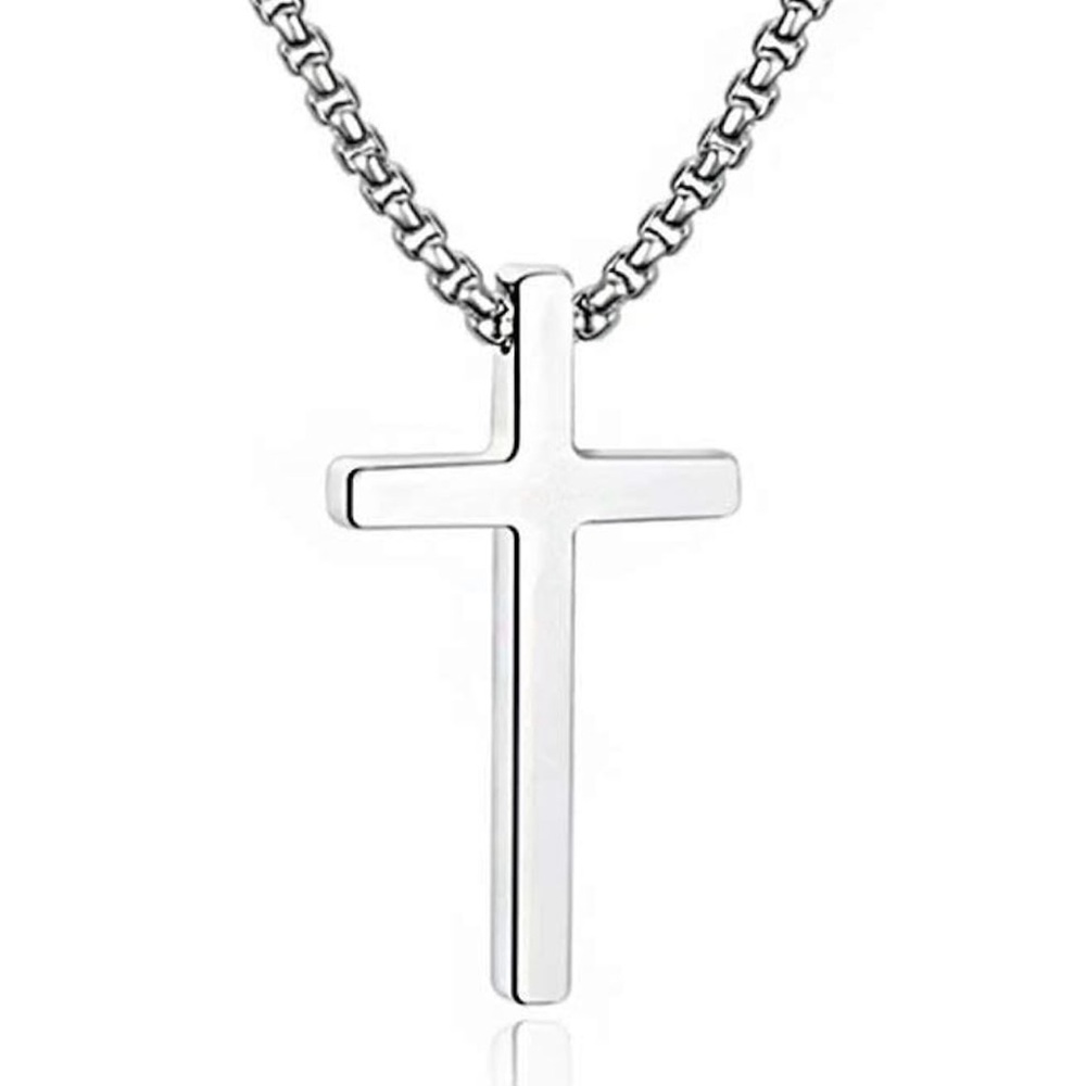 Cross Necklace for Men, Silver Black Gold Stainless Steel Plain Cross